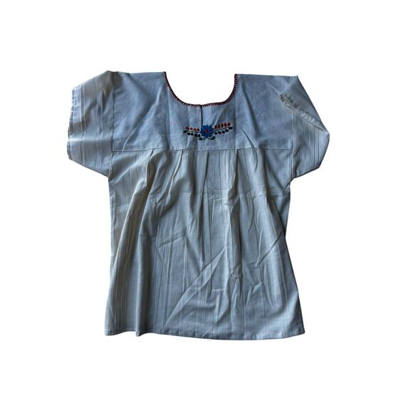 Mexican Embroidered Blouse – Handmade Otomi Floral Animals Design Large 28x23in - Picture 8 of 10